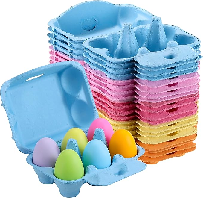 Half Dozen Colored Egg Cartons 20 Pack, Natural Pulp Paper Egg Cartons 6 Count for Chicken Eggs Reusable, Blank Colorful Easter Toy Color Storage Tray for Holds Up to Six 6 Egg Holder Basket Cardboard