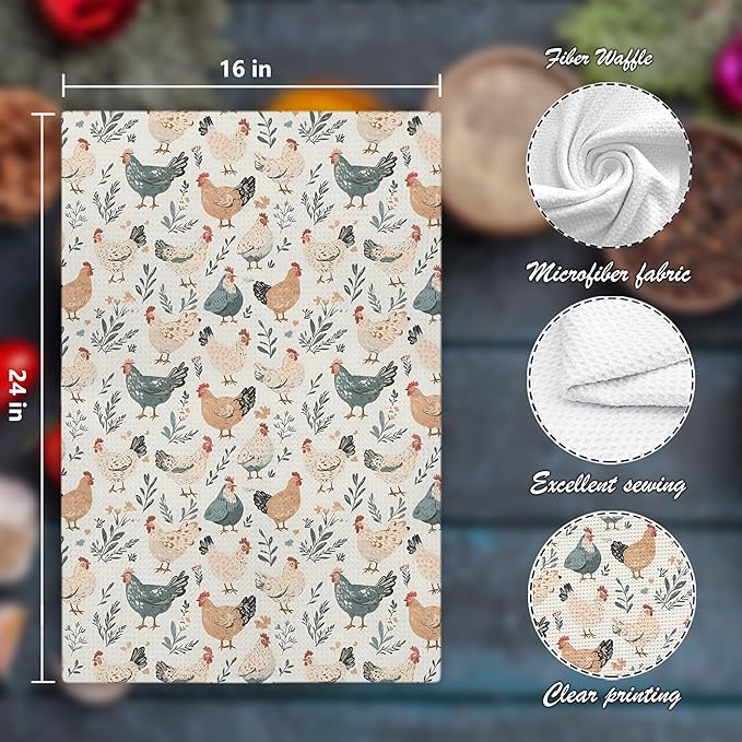 Chicken Floral Kitchen Dish Towels for Bathroom Decor, Chicken Gifts for Women Mom Lady,Farmhouse Cottage Core Dathroom Decor Kitchen Dish Towels,16x24 Inch