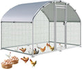 Large Metal Chicken Coop, Chicken Runs for Yard with Cover Walk-in Poultry Cage for 8 10 16 Chickens,Chicken Pen Duck Coop with Round Water-Resident Top and Feeding Door,Hen House 6.4Lx9.84Wx6.23'H FT