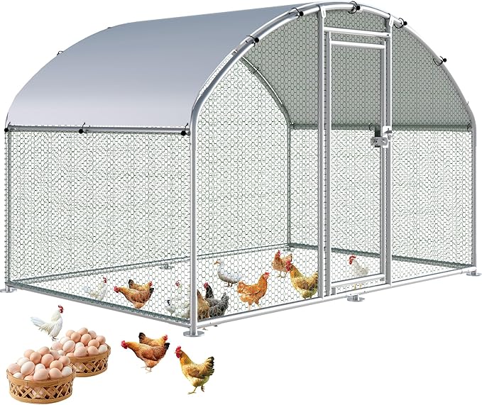 Large Metal Chicken Coop, Chicken Runs for Yard with Cover Walk-in Poultry Cage for 8 10 16 Chickens,Chicken Pen Duck Coop with Round Water-Resident Top and Feeding Door,Hen House 6.4Lx9.84Wx6.23'H FT