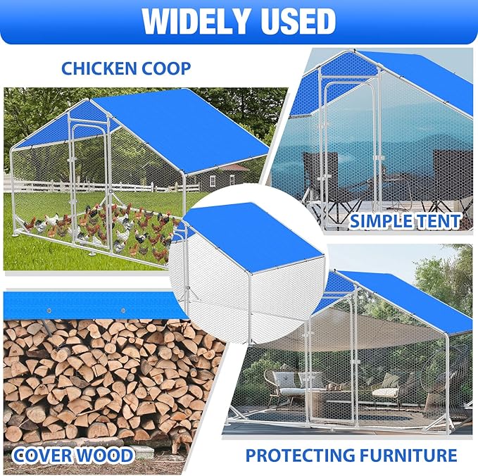 Nuanchu Chicken Coop Cover Waterproof and UV, 11.3 * 6.3 FT Chicken Run Cover for Winter with 18 Ball Bungees Cords Coop Tarp Shade Cloth for Large Coop Walk in Run Pen(Blue)