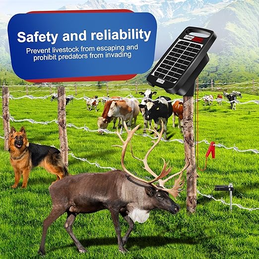 5 Miles Solar Electric Fence Charger,Output 0.11J Electric Fence Charger,24-Hour Uninterrupted Protection S.olar F.ence Chargers,Solar Fence Energizerr That can Work for 14 Days Without Sunlight