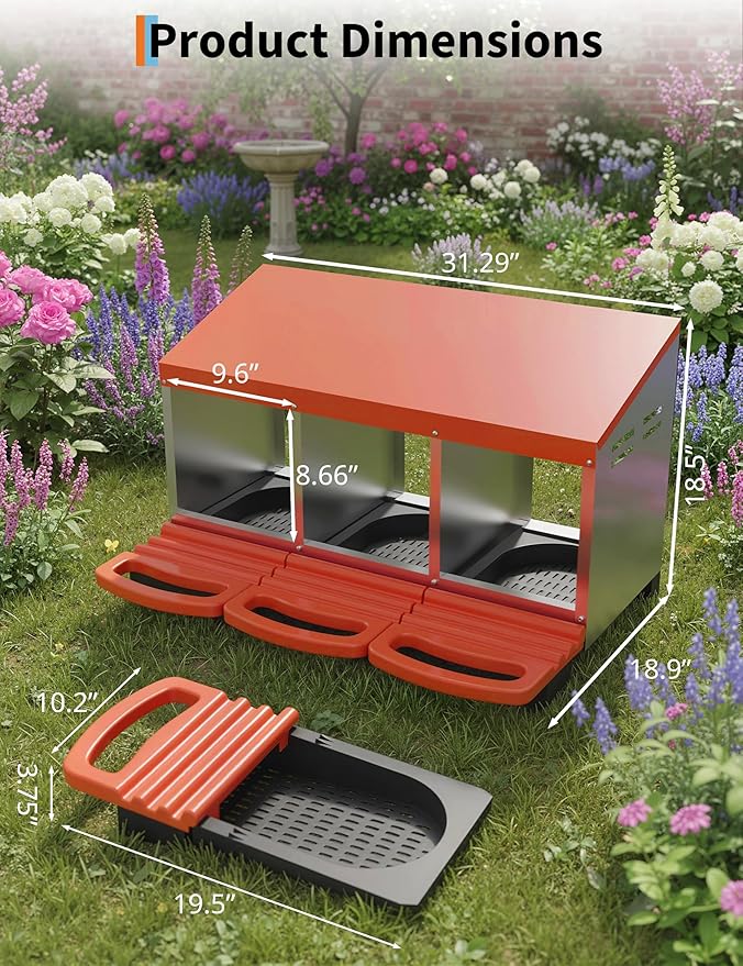 Metal Chicken Nesting Box with Easy-Collect Tray & Lid – 3/4/2x2 Compartment Heavy Duty Roll Away Nesting Boxes for Chickens, Wall Mount or Freestanding, Galvanized Steel Hen Laying Box for Coop