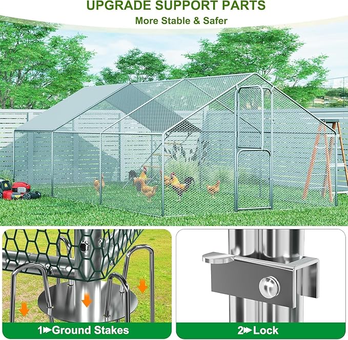 Amopatio Metal Large Chicken Coop 18.5x9.8x6 FT Walk in Chickens Run with Chicken Roosting Perch, Outdoor Chicken House with Security Lock and Split Door for Farm, Yard, Backyard