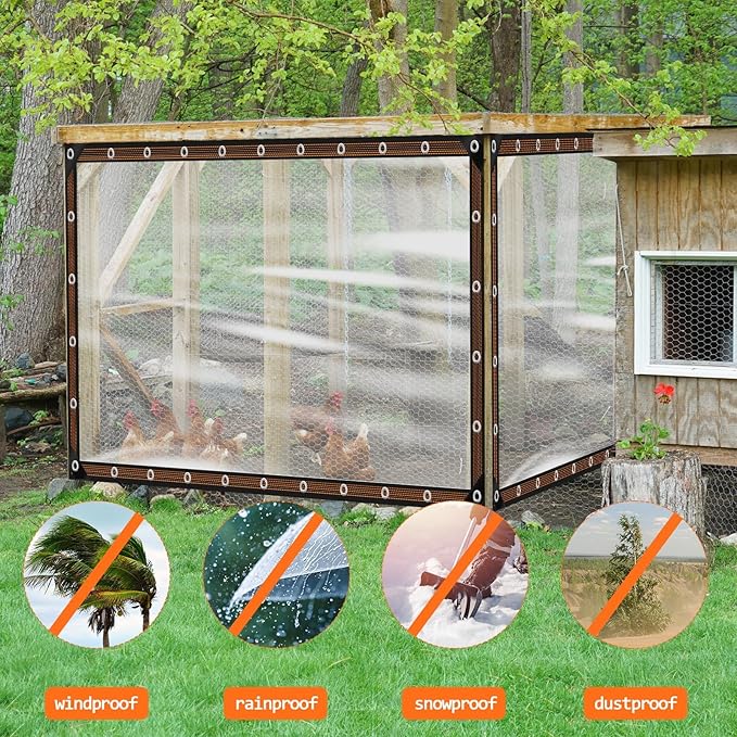 ZYP 6x10 FT Heavy Duty Clear Waterproof Tarps Outdoor Garden Rainproof Covering,Clear Vinyl Tarp with Grommets,Transparent Waterproof Tarpaulin for Covering Henhouse Porch Canopy Plant Camping