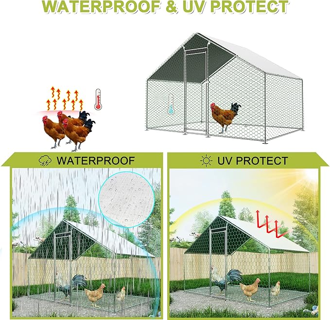 Outdoor Metal Chicken Coop Cover with 22 pcs Ball Bungee Cords, for Large Walk-in Chicken Run Pen, Waterproof, Fence Chicken Cages Cover, 11'Lx6.33'W (Only Cover, Frame Not Included) 1 Pack