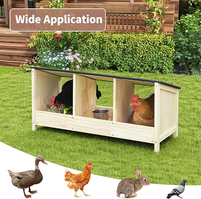 COZIWOW Chicken Nesting Boxes 3 Compartment-Waterproof Asphalt roof, Easy to Install, Wooden Nesting Boxes for Chicken Coop, Egg Laying Boxes for Hens,Ducks,Poultry,Rabbit,Squirrel