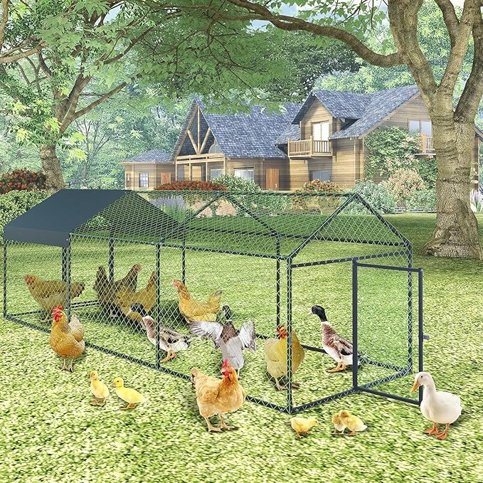 Large Metal Chicken Coop Run with Cover, 120"×40"×40" Portable Poultry Cage Walk in Hen House for Outdoor Chicken Rabbit Duck,Backyard Farm Animal Enclosure Crate Black