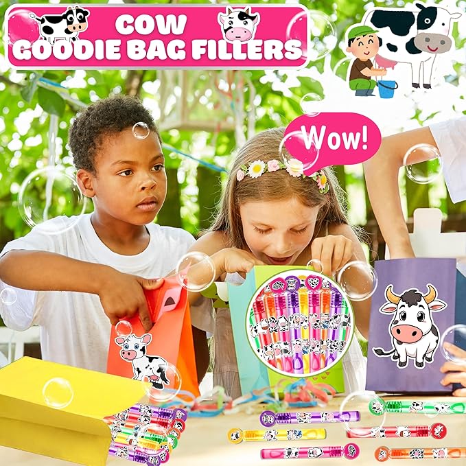 Cow Party Favors for Kids – 24PCS Farm-Themed Mini Bubble Wands, Great for Birthday Supplies, Pinata Fillers, Goodie Bags & Classroom Rewards