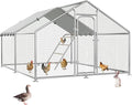 Large Metal Chicken Coop with Waterproof and UV-Resistant Cover,Chicken Run Outdoor Walk-in Cage Rabbit Duck Hen House for Yard Farm Use Spire Roof (10’ W x 9.9’ L x 6.4’ H)