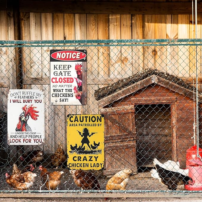 3 PCS Chicken Coop Signs, 8x12 Inch Vintage Funny Chicken Signs, Personalized Metal Chicken Coop Decor for Farmhouse Door Fence Wall, Chicken Coop Accessories Gifts for Hen Rooster Lovers