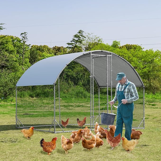 Giantex 9.2ft Metal Chicken Coop, Galvanized Walk-in Chicken Run with Waterproof Cover, Dome Shaped Poultry Cage Hen Run House Rabbits Habitat Cage for Backyard Farm Outdoor (9.2 x 6.2 ft, Dome)
