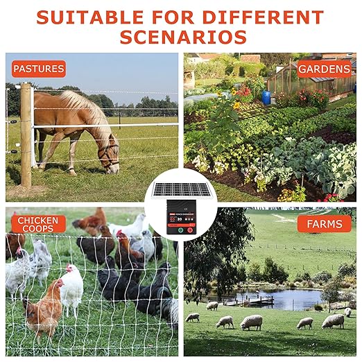 20 Miles Solar Electric Fence Charger, 0.5 Joule Portable Solar Fence Charger, Solar Electric Fence Kit, with 10W Solar Panel