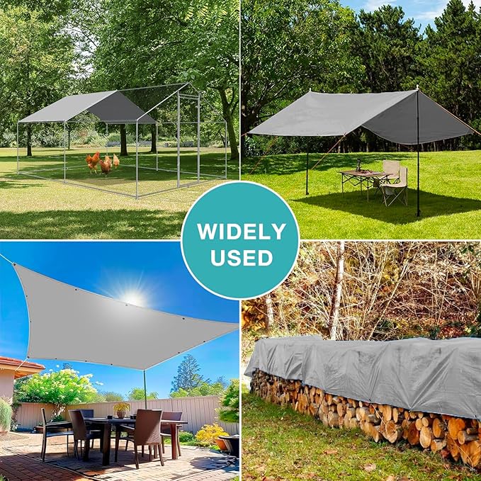 Chicken Coop Cover, 11.5 * 6.5 FT Chicken Run Cover with Ball Bungees Cords, Sun Shade Cloth for Yard Large Chicken Coop, Walk-in Chicken Run Pen, Duck Coop Tarp (1 Pack, Silver)