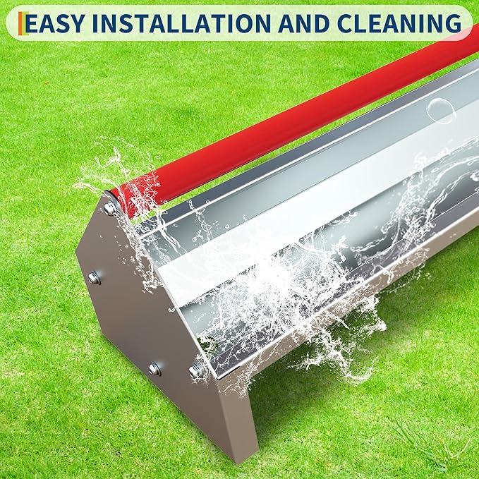 Chicken Feeding Trough 45 Inch, Heavy Duty Galvanized Steel Coop Feeder with Crossbar & Drainage Holes, Large Capacity Metal Poultry Trough Feeder for Ducks, Birds Red