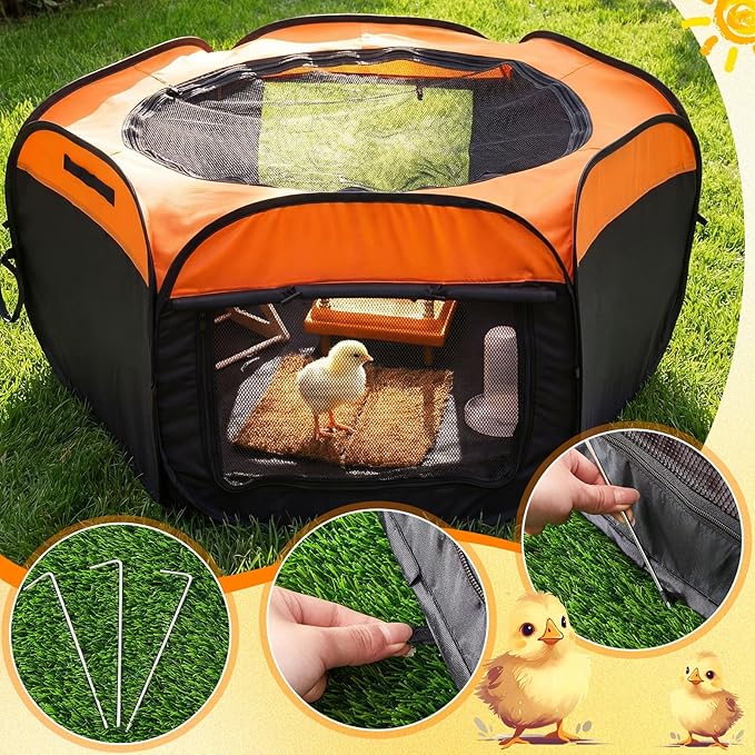 Brooder Box for Chick Starter Kit, 42 in Dual Door Chicken Brooder Pen/Playpen/Tent with 10×10 in Heating Plate, Nesting Pad, Chicks Feeder&Waterer, Chick Perch up to 15 Chicks, Duck, Quail