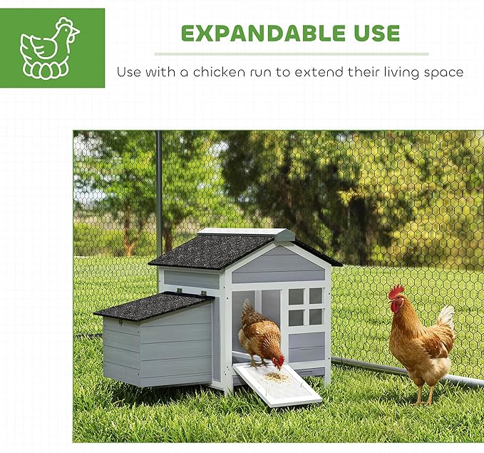 PawHut Chicken Coop Outdoor Weatherproof, Wooden Duck House with Nesting Box, Pull-Out Metal Tray, for 1-2 Chickens, Rabbits, Ducks, Poultry Cage Rabbit Hutch for Backyard, Farm, 36" x 25" x 27"