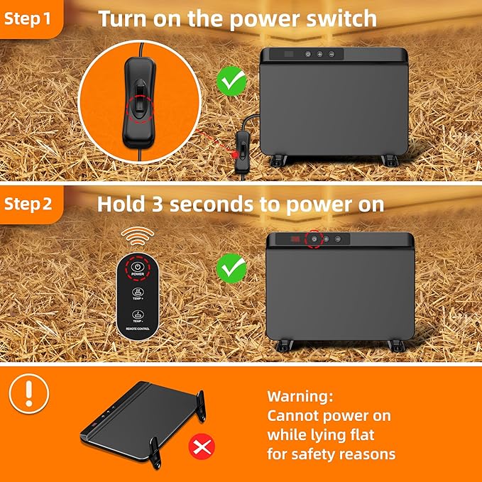 TIMEBAL Chicken Coop Heater with Adjustable Temperature Remote Control, 200 Watts Radiant Heat Flat Panel Heaters for Winter Heating，Energy Efficient Warmer for Chick Poultry Animals, Black
