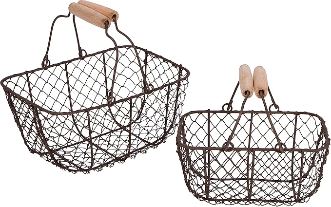 Trademark Innovations Wire Nesting Egg Baskets with Wooden Handles - Vintage Style (Set of 2)