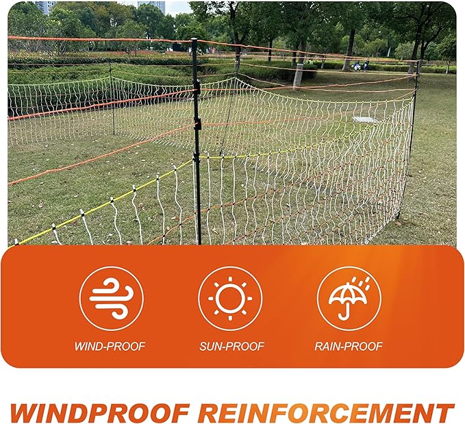 Poultry Electric Netting Fence - 41.3''H (can be Manually Raised to 53.1''H) x 98.5'L for Flying Chicken, Sheep, Goats in Farms, Ranches and Gardens, PK2