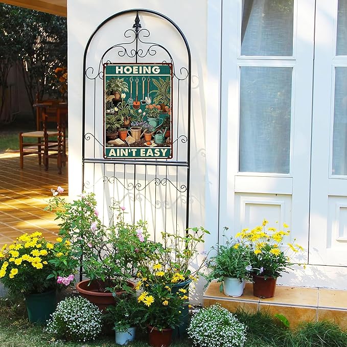 Funny Garden Signs for Plant Lovers-Garden Metal Signs,Hoeing Ain't Easy Unique Gardening Gifts for Women,Perfect Gifts for Plant Mothers Grandmas and Housewarming 8x12in
