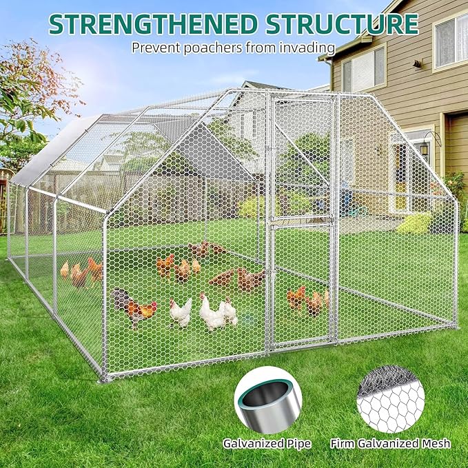YITAHOME Large Metal Chicken Coop Run Pen for 10-20 Chickens, Walk-in Poultry Cage Hen Run House w Waterproof & Anti-UV Cover, Outdoor Chicken Cage for Outside, Backyard, Farm (19.1 x 9.8 x 6.4 ft)