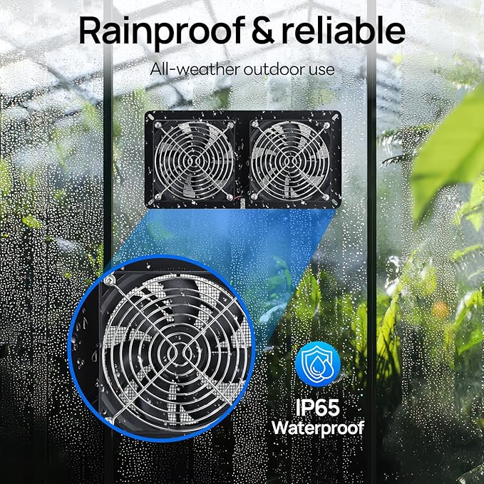 DC HOUSE 20W Solar Powered Exhaust Fan for Chicken Coops Greenhouses Sheds Pet Houses and Windows Waterproof and Easy Plug and Play Installation Max Applicable Space 880ft3 (25 m3)