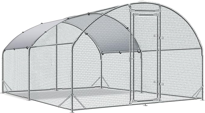 Large Metal Chicken Coop Upgrade Tri-Supporting Wire Mesh Chicken Run,Chicken Pen with Water-Resident and Anti-UV Cover,Duck Rabbit House Outdoor(9'W x 13'L x 6.5'H)