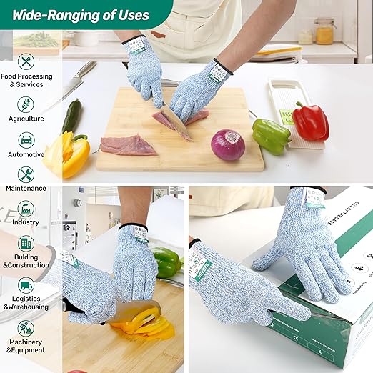 Kebada Cut Resistant Gloves, Food Grade Cut Proof Gloves for Kitchen, ANSI A4 Safety Protection, Ideal for Chef's Work, Medium (3 Pairs)