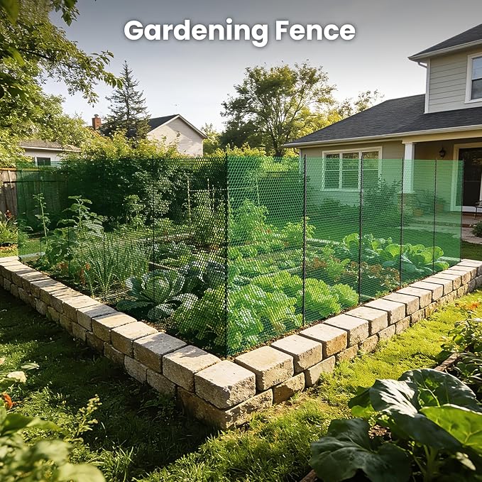 DoCred Plastic Fence with Stakes, 39.4in x 82ft Portable Poultry Fencing Net Mesh for Chickens & Dog, Temporary Gardening Fence Pet Barrier for Backyards, Vegetable Gardens, Lawn & Outdoor Decoration