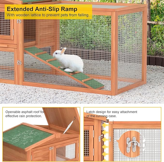 Rabbit Hutch Outdoor 2 Tier Rabbit Cage Wooden Chicken Coop with Run, Small Animal Cage with Opening Tops 60 "L x 23 "W x 23 "H