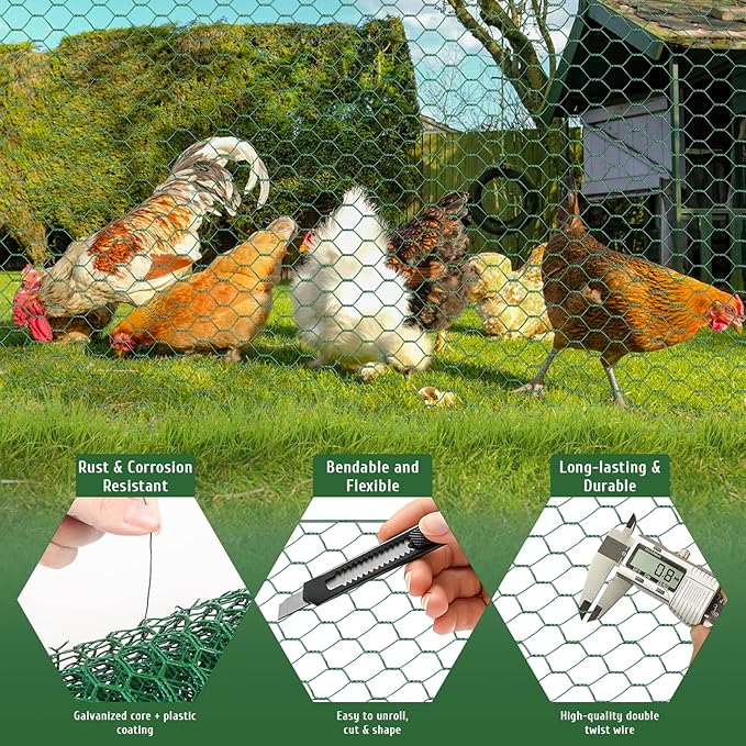 Chicken Wire for Floral Arrangements, 15.7x79in Green Mesh, 0.6in Hexagonal Galvanized PVC Coated Netting, Garden Fence for Crafts, Poultry, Plant Protection, DIY Projects