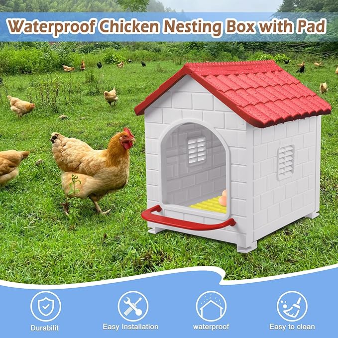 Nesting Boxes for Chicken, Plastic Single Compartment Chicken Nesting Box for Laying Eggs for Hens, Ducks and Poultry - Red