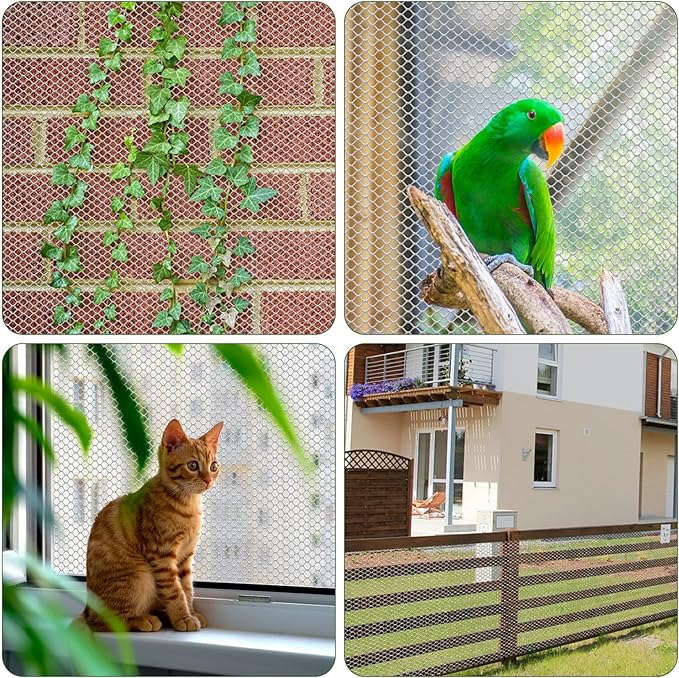 Unves Plastic Mesh Wire, 15.7IN x 16.4FT Plastic Chicken Wire Fencing Roll, Hexagonal Garden Fencing Netting for Garden Beds Dogs Cat Animal Barrier, Outdoor Yard Floral Poultry Netting Roll, White