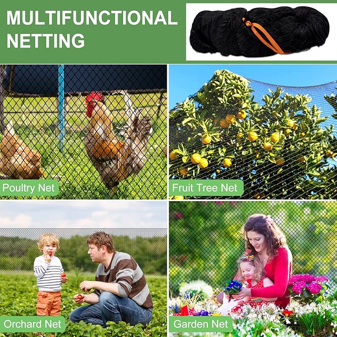 Bird Net - 50' x 50' Garden Netting with 2.4" Square Mesh Protect Fruit Tree, Plant & Vegetables from Poultry, Deer and Pests, Heavy Duty Tree Net for Garden, Farm, Orchard, etc.
