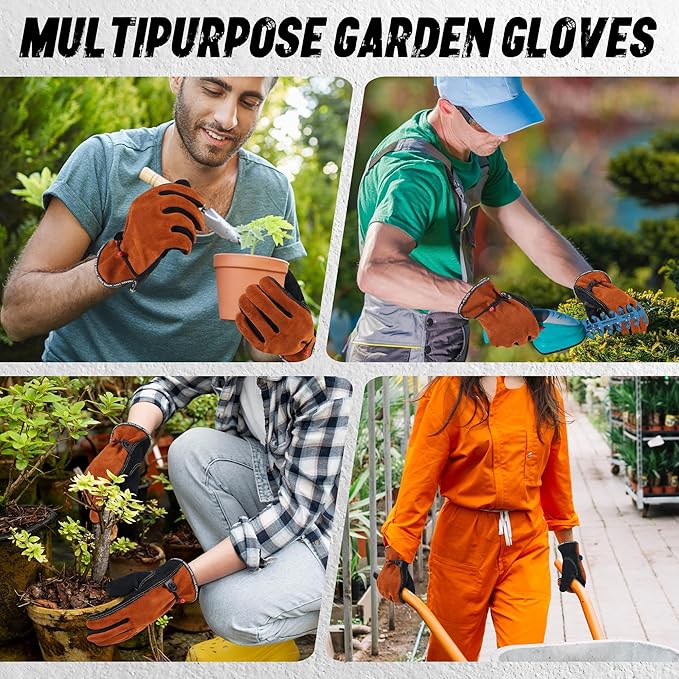 HLDD HANDLANDY 2 Pairs Leather Work Gloves for Men & Women, Reinforced Durable Palm for Welding, Farm, Gardening, Driving