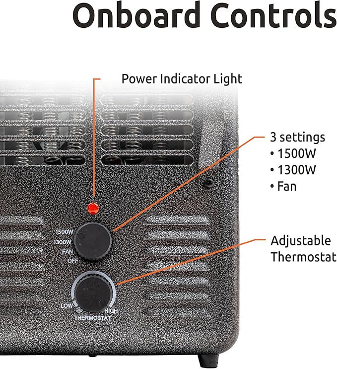 EZ-HEAT 1,500-Watt Portable Milkhouse Style Utility Space Heater with Adjustable Thermostat, Overheat Protection, and Safety Tip-Over Switch, Speckled Gloss, MTFH-01C