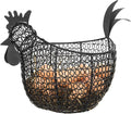 MyGift Egg Holder Countertop, Chicken Shaped Wire Egg Gathering Basket, Farmhouse Home Decor Display Storage Collecting Basket, Black