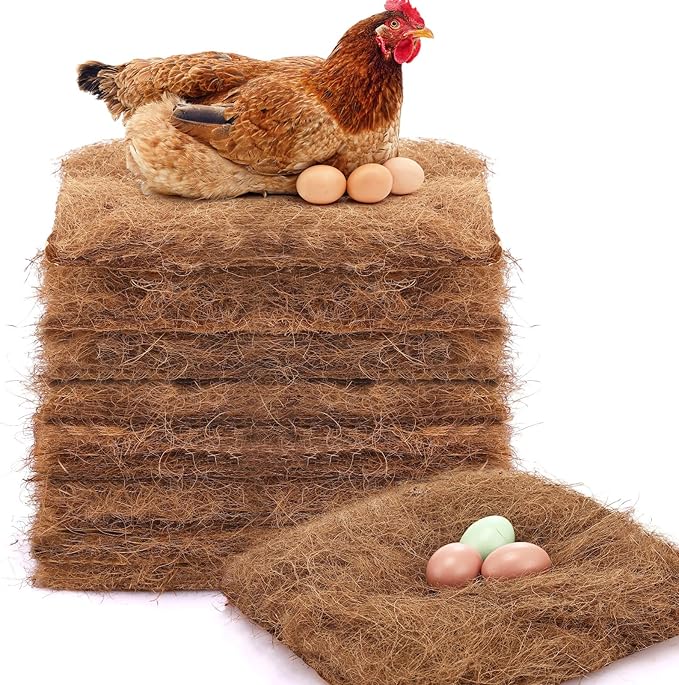 Yerliker 24 Pack Chicken Nest Box Pads Laying Hen Nesting Box Liners Nesting Pads Natural Coconut Fiber for Chicken Coop Bedding Fit Most Nest Boxes
