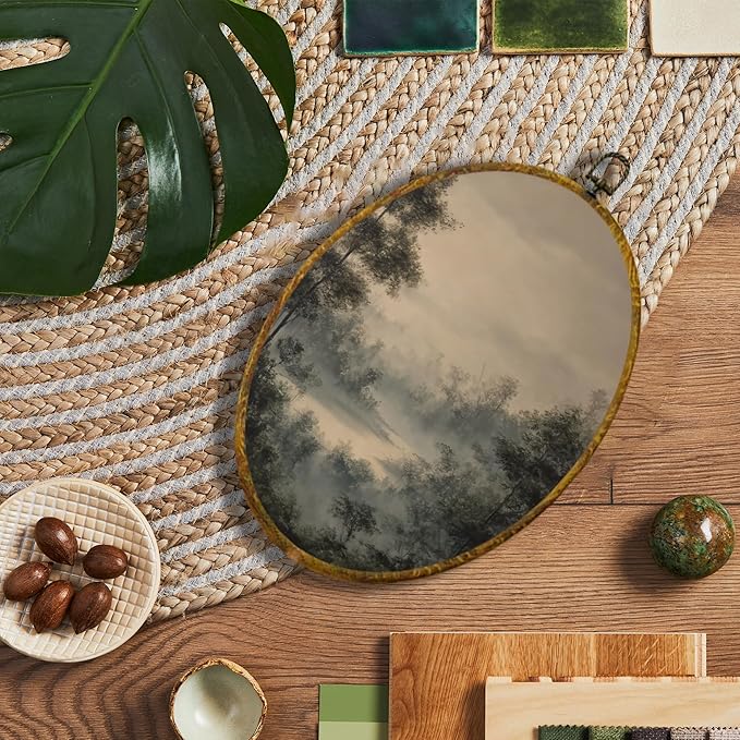 shiviody Vintage Landscape Canvas Wall Art Decor, Antique Rustic Farmhouse Neutral Country Lake Landscape Oval Hanging Frame Prints Decorations for Home Bedroom Living Room 8.6"x11.4"