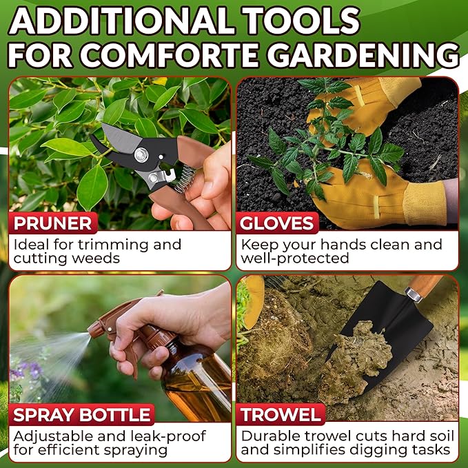 10 Pcs Gardening Tool Set for Women – All-in-One Garden Tools Set with Handy Tote Bag, Ergonomic Design & Rust-Resistant Steel – Gardening Tools for Women for Easy Garden Care & Gifts for Plant Lovers