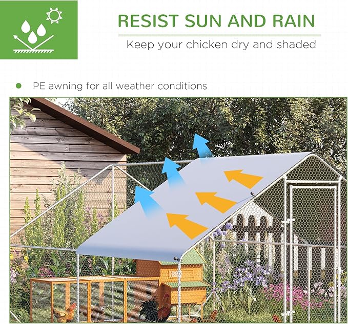 PawHut Large Chicken Coop Metal Chicken Run with Waterproof and Anti-UV Cover, Spire Shaped Walk in Fence Cage Hen House for Outdoor and Yard Farm Use, 1" Tube Diameter, 9.8' x 13.1' x 6.6'