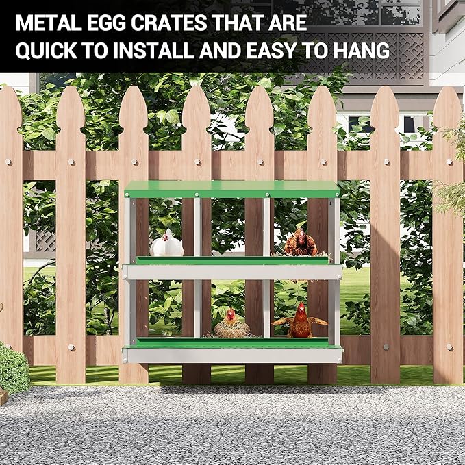 Heavy Duty Galvanized Metal Chicken Nesting Box - Rustproof Egg Laying Box for Hens with Slanted Roof, Rollout Design - Wall Mount or Freestanding Poultry Nest for Chicken Coop (6-Hole)