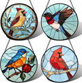 Stained Glass Window Hanging 4 Pcs Set Cardinal Blue Birds Large 11.8" - Suncatcher Door Garden Sun Catcher Decor Birthday Mother's Day for Bird Lovers Men Woman Nana Friend