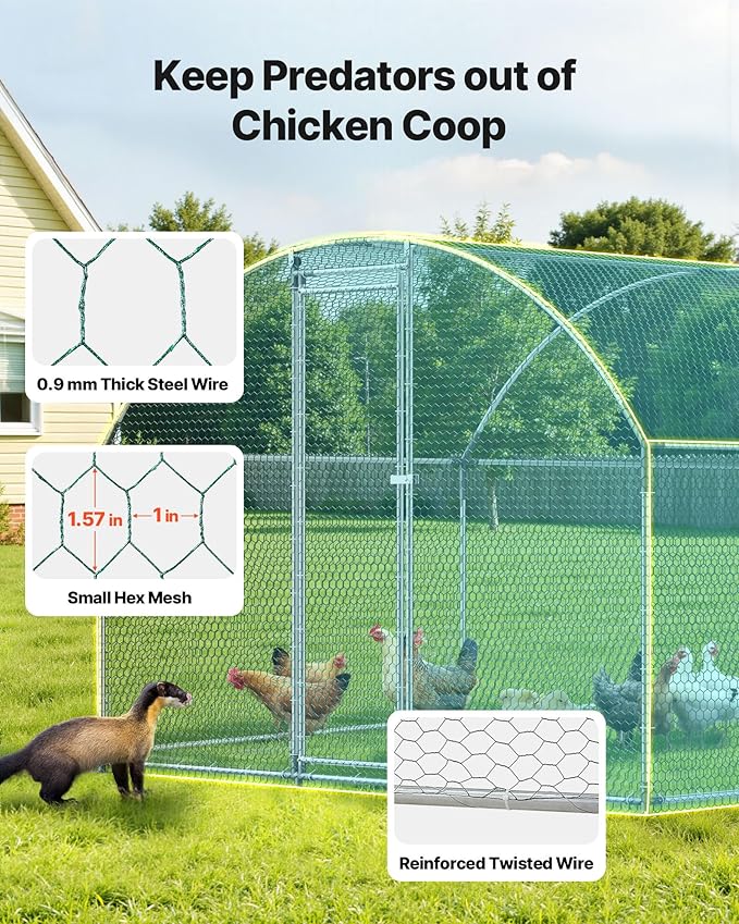VEVOR Large Metal Chicken Coop with Run, 19.6 x 9.8 x 6.5 ft Walkin Chicken Coop for Yard with Waterproof Cover, Dome Roof Large Poultry Cage for Hen House, Duck Coop and Rabbit Run