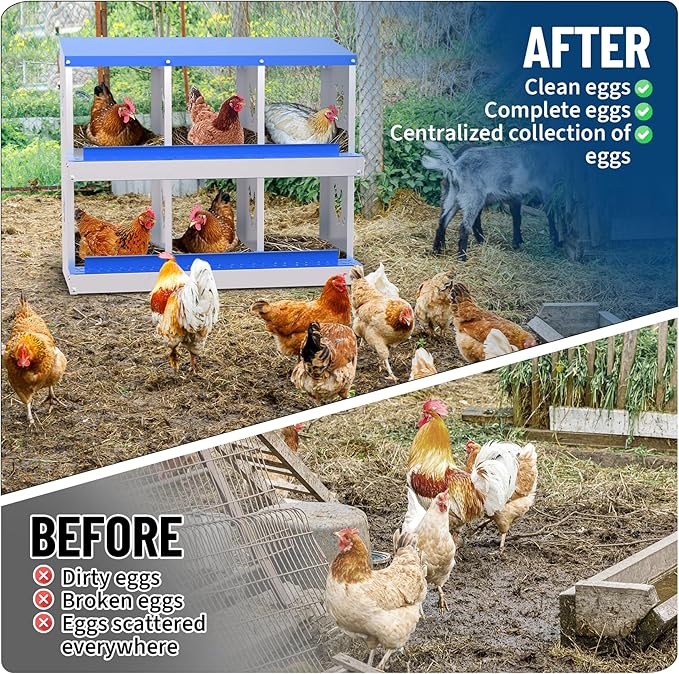 Chicken Nesting Box,6 Compartments Galvanized Steel Metal Chicken Laying Box with Roll Out Egg Collection,Wall Mount Chicken Nesting Boxes,Easy Egg Collection, Hen Roosting Boxes