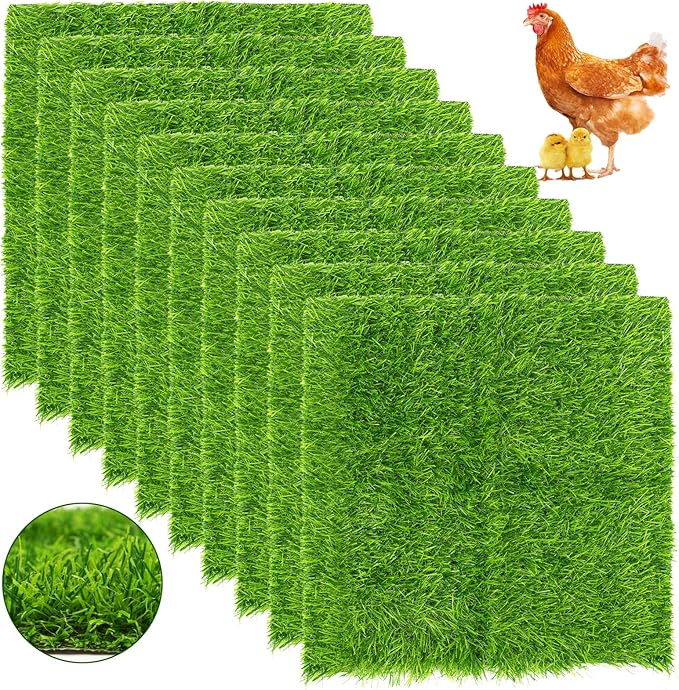 Chicken Nesting Pads Set 12×12"-Washable Artificial Grass Nesting Pads-for Chicken Coopsfor Chicken Coop and Pet Garden Lawn Indoor Outdoor (10 Pack)