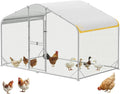 Large Metal Chicken Coop with Run, 6.3FT Walk-in Chicken Run for Yard with Waterproof & Anti-UV Cover, Spire Roof Outdoor Poultry Cage for Chickens Ducks Rabbits Backyard Farm