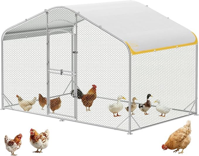 Large Metal Chicken Coop with Run, 6.3FT Walk-in Chicken Run for Yard with Waterproof & Anti-UV Cover, Spire Roof Outdoor Poultry Cage for Chickens Ducks Rabbits Backyard Farm
