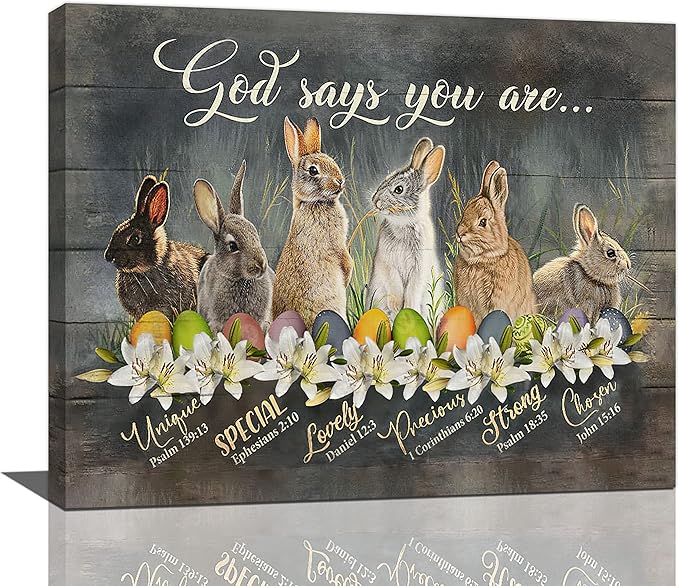 Bunny Pictures Wall Decor Cute Rabbit Decor Wall Art God Says You Are Canvas Print Modern Artwork Home Decoration For Kids Room Bathroom Bedroom Kitchen Office Framed 20"x16"